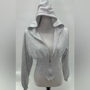 Boohoo Grey Solid Hooded Corset Hoodie Sweater Sz 6